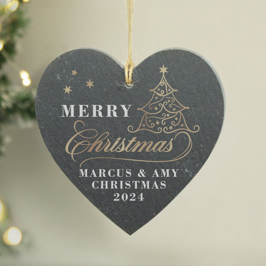 Personalised Gold Christmas Slate Heart Ornament - MK&JD Gifts