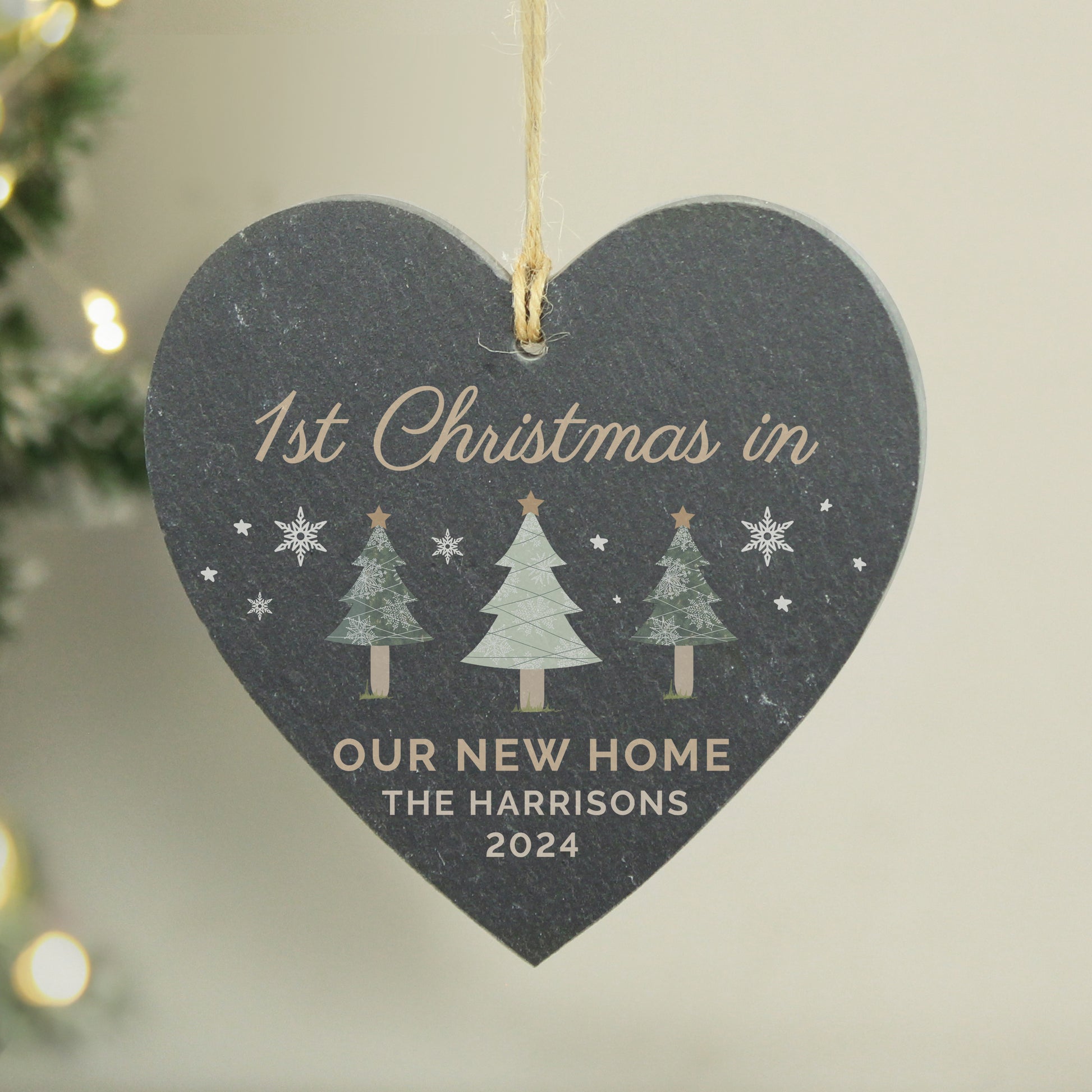 Personalised Christmas Tree Slate Heart Ornament - MK&JD Gifts