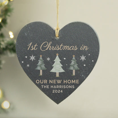 Personalised Christmas Tree Slate Heart Ornament - MK&JD Gifts