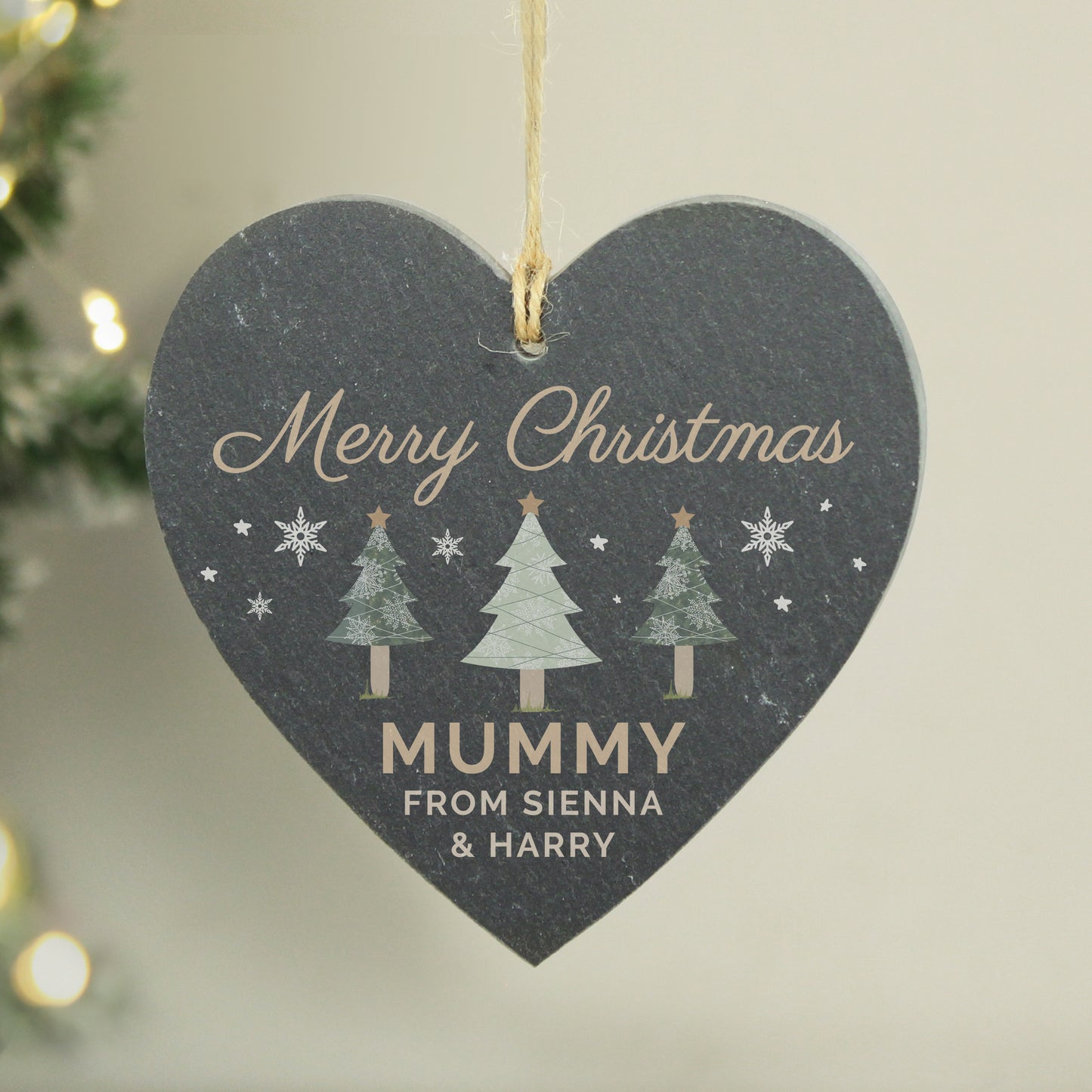 Personalised Christmas Tree Slate Heart Ornament - MK&JD Gifts