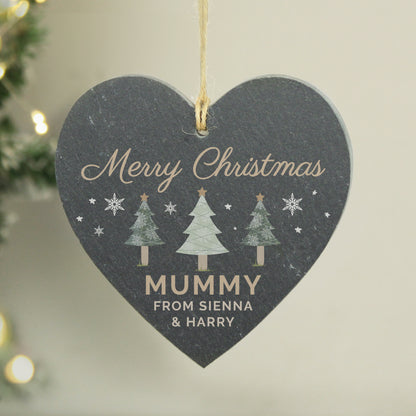 Personalised Christmas Tree Slate Heart Ornament - MK&JD Gifts