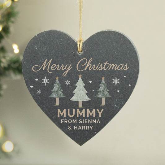 Personalised Christmas Tree Slate Heart Ornament - MK&JD Gifts