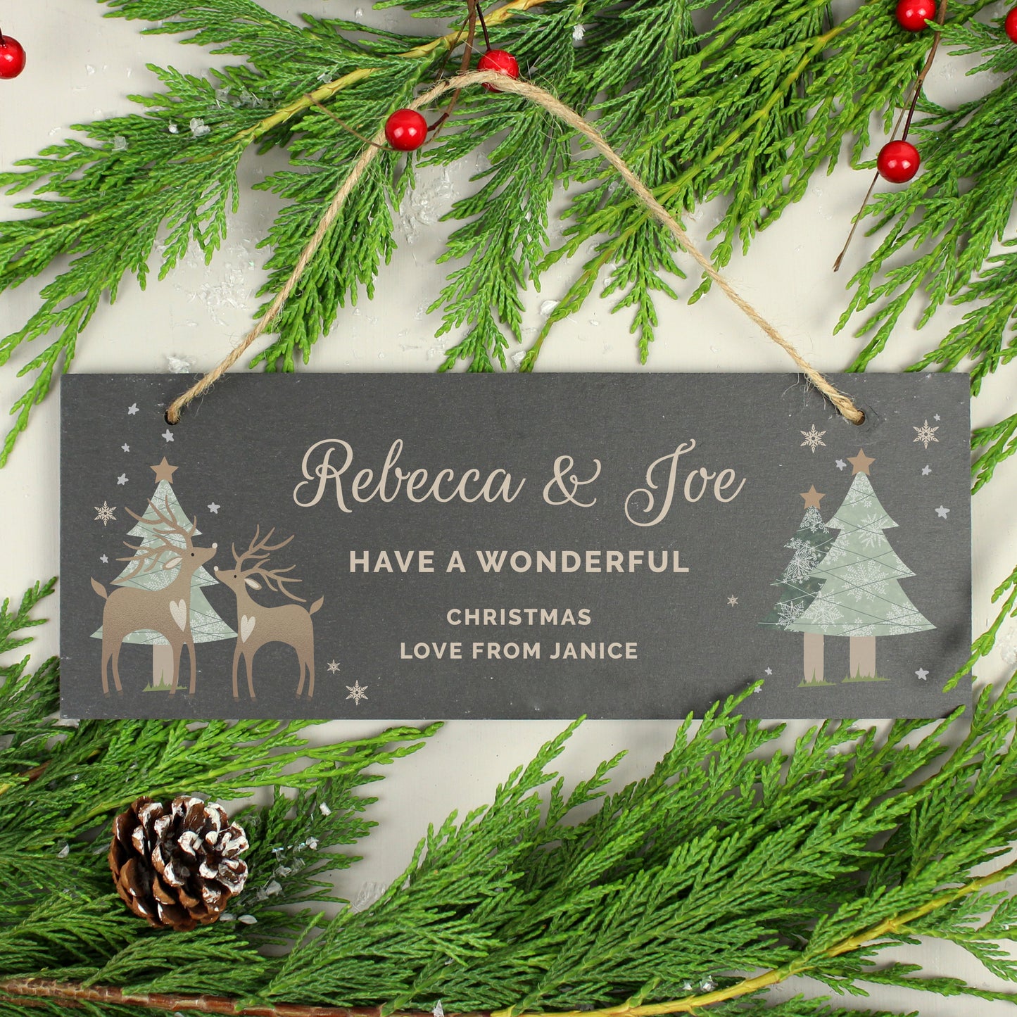 Personalised Christmas Reindeer Hanging Slate Plaque - MK&JD Gifts