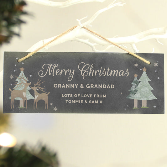 Personalised Christmas Reindeer Hanging Slate Plaque - MK&JD Gifts