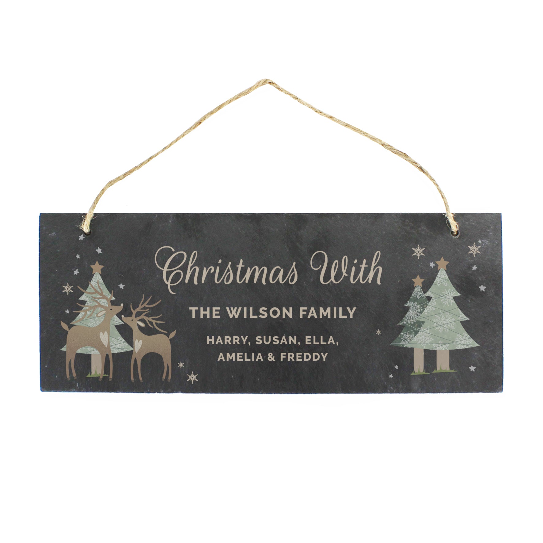 Personalised Christmas Reindeer Hanging Slate Plaque - MK&JD Gifts