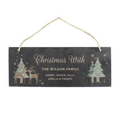 Personalised Christmas Reindeer Hanging Slate Plaque - MK&JD Gifts