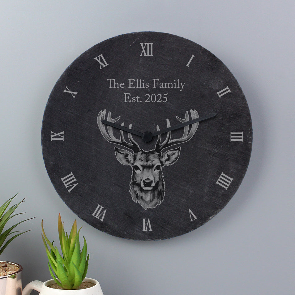 Personalised Stag Slate Clock - MK&JD Gifts