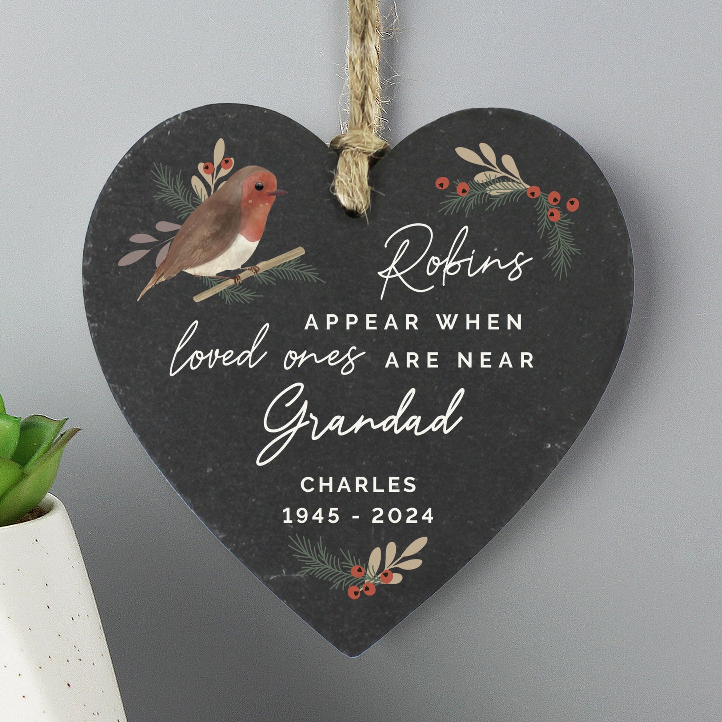 Personalised Memorial Robins Appear Slate Heart - MK&JD Gifts