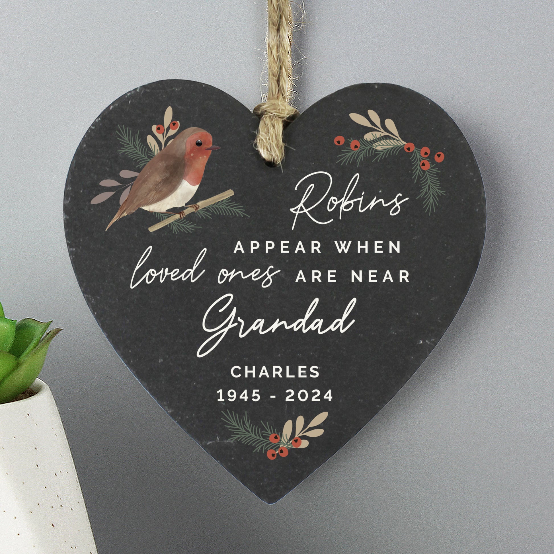 Personalised Memorial Robins Appear Slate Heart - MK&JD Gifts