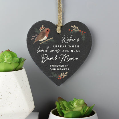 Personalised Memorial Robins Appear Slate Heart - MK&JD Gifts