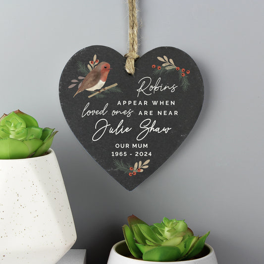 Personalised Memorial Robins Appear Slate Heart - MK&JD Gifts