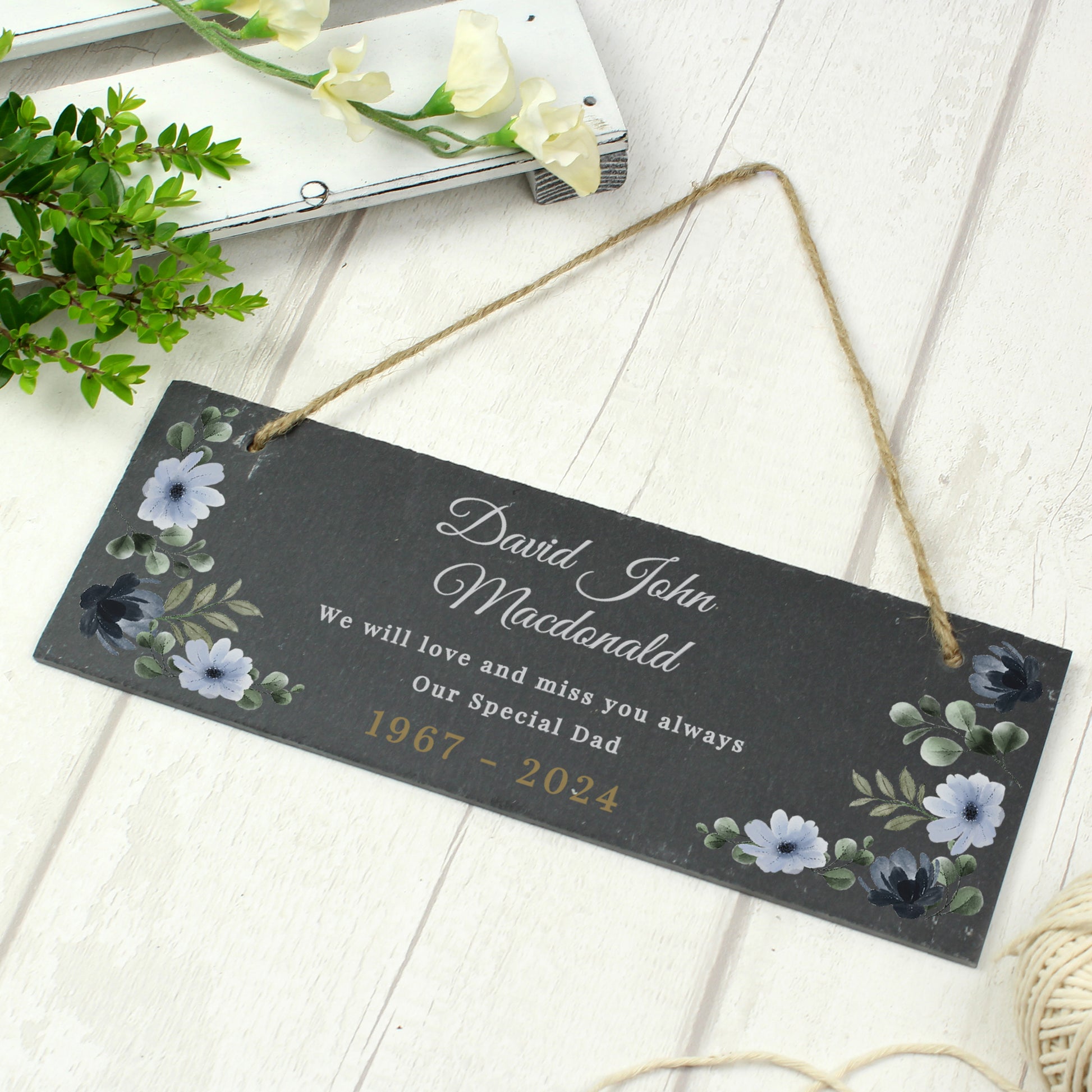 Personalised Memorial Floral Slate Hanging Ornament - MK&JD Gifts