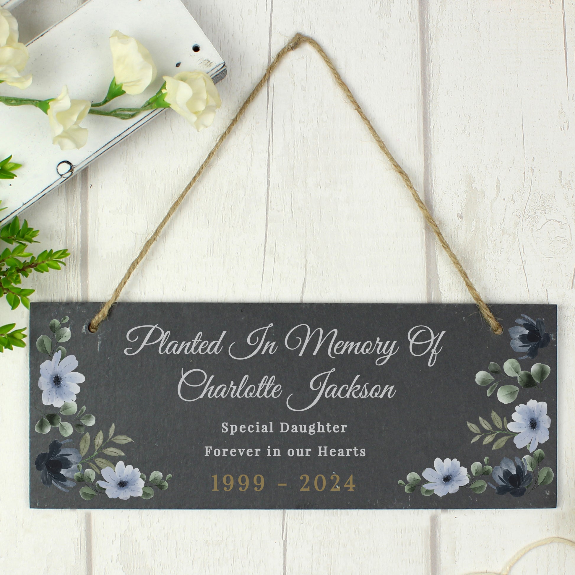 Personalised Memorial Floral Slate Hanging Ornament - MK&JD Gifts