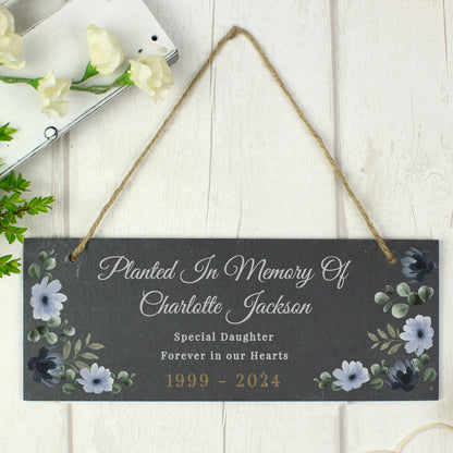Personalised Memorial Floral Slate Hanging Ornament - MK&JD Gifts