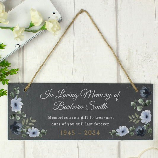 Personalised Memorial Floral Slate Hanging Ornament - MK&JD Gifts