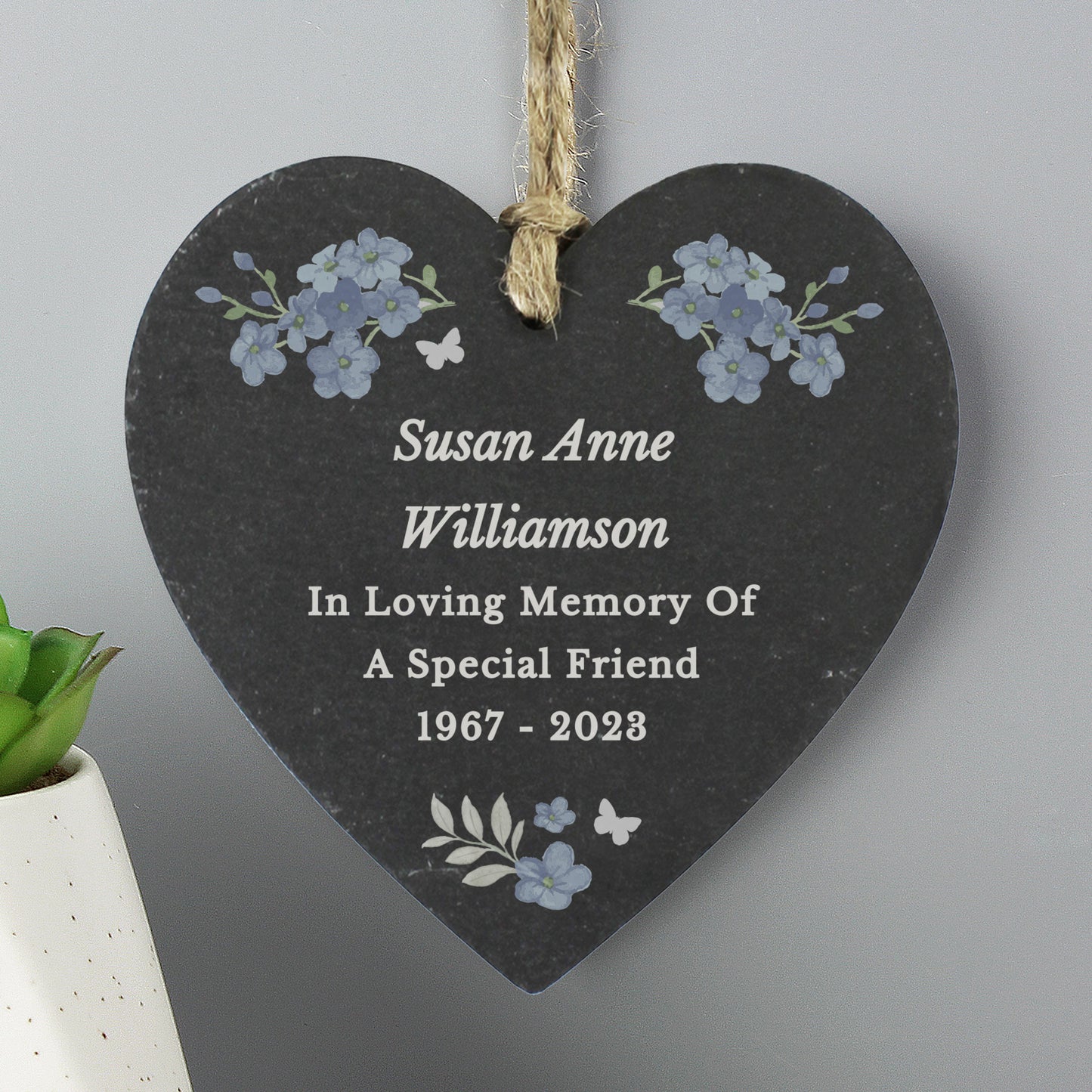 Personalised Memorial Forget Me Not Slate Heart - MK&JD Gifts