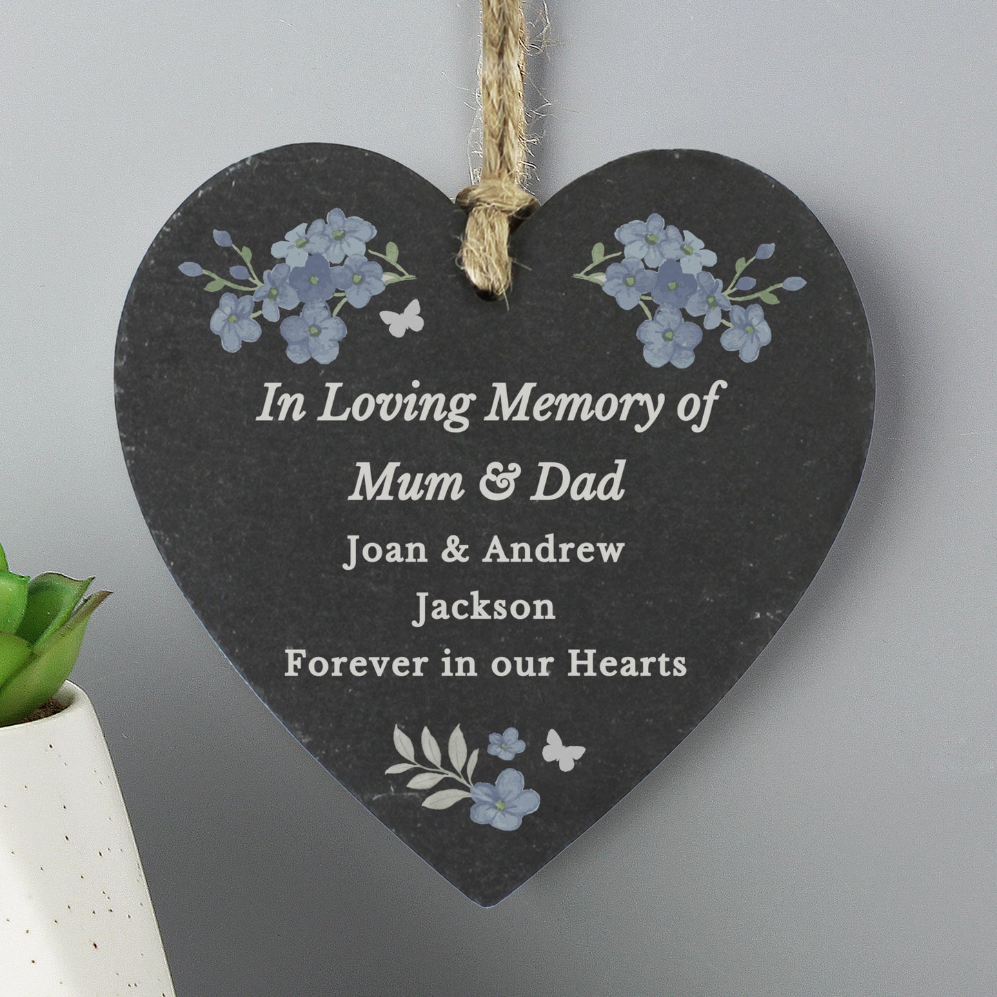 Personalised Memorial Forget Me Not Slate Heart - MK&JD Gifts