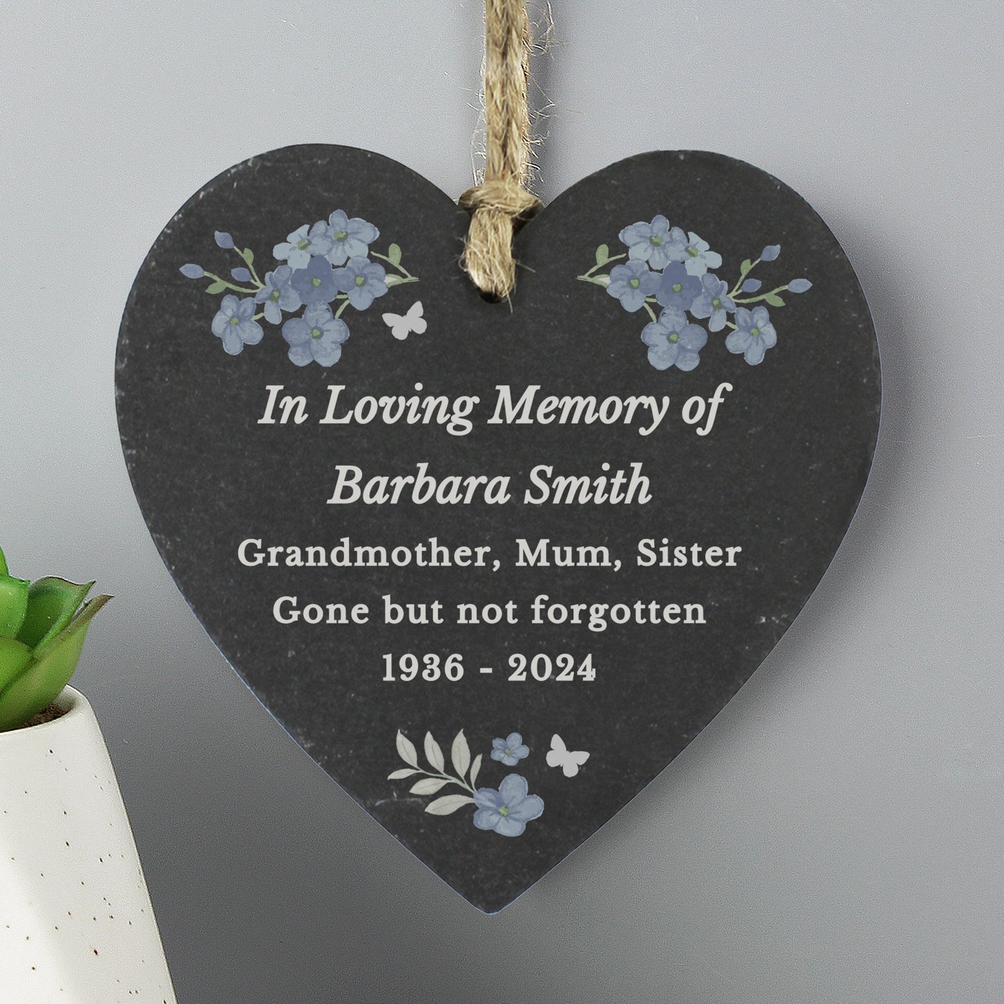 Personalised Memorial Forget Me Not Slate Heart - MK&JD Gifts
