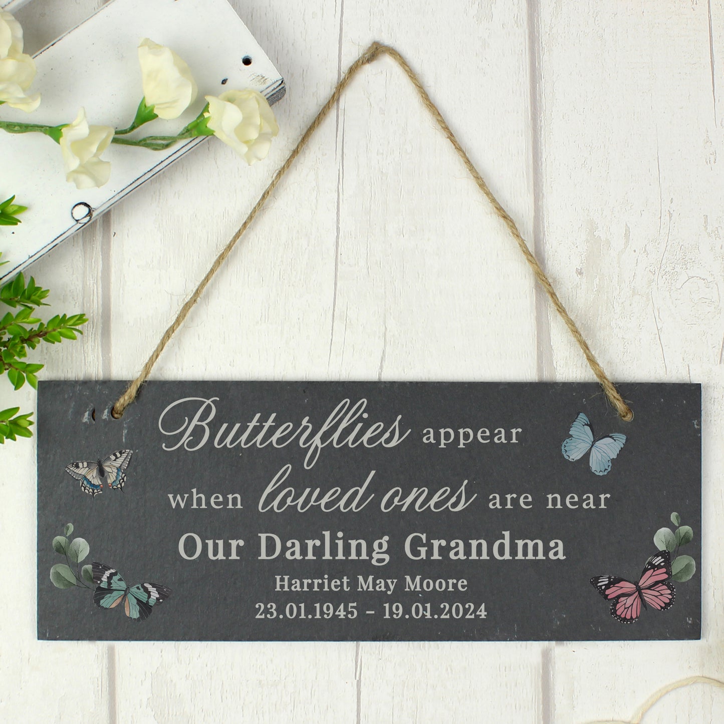 Personalised Memorial Butterflies Appear Slate Hanging Ornament