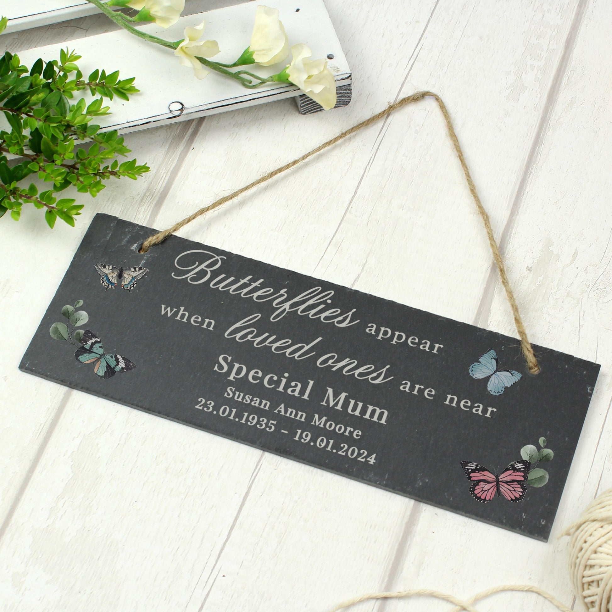 Personalised Memorial Butterflies Appear Slate Hanging Ornament - MK&JD Gifts
