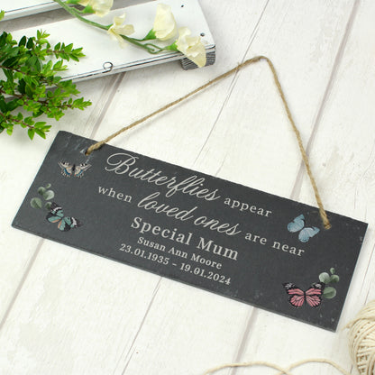 Personalised Memorial Butterflies Appear Slate Hanging Ornament - MK&JD Gifts