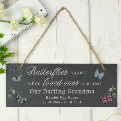 Personalised Memorial Butterflies Appear Slate Hanging Ornament - MK&JD Gifts