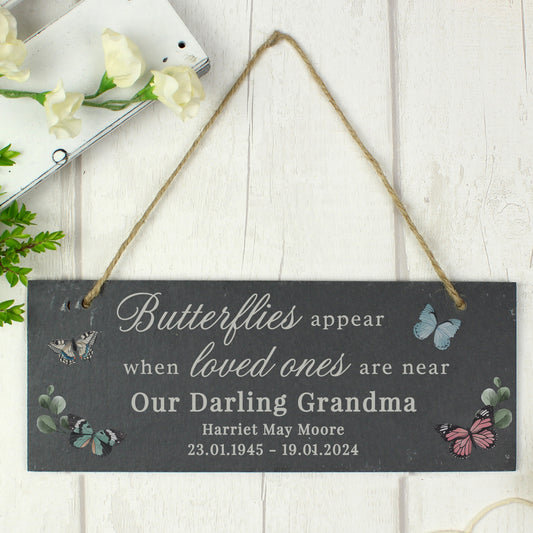 Personalised Memorial Butterflies Appear Slate Hanging Ornament - MK&JD Gifts