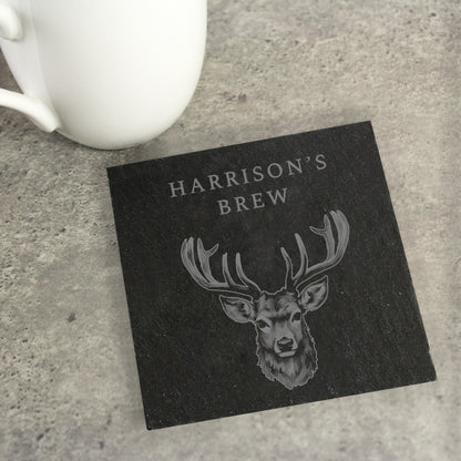 Personalised Stag Slate Coaster - MK&JD Gifts