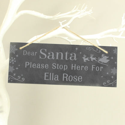 Personalised Santa Please Stop Here... Hanging Slate Sign - MK&JD Gifts