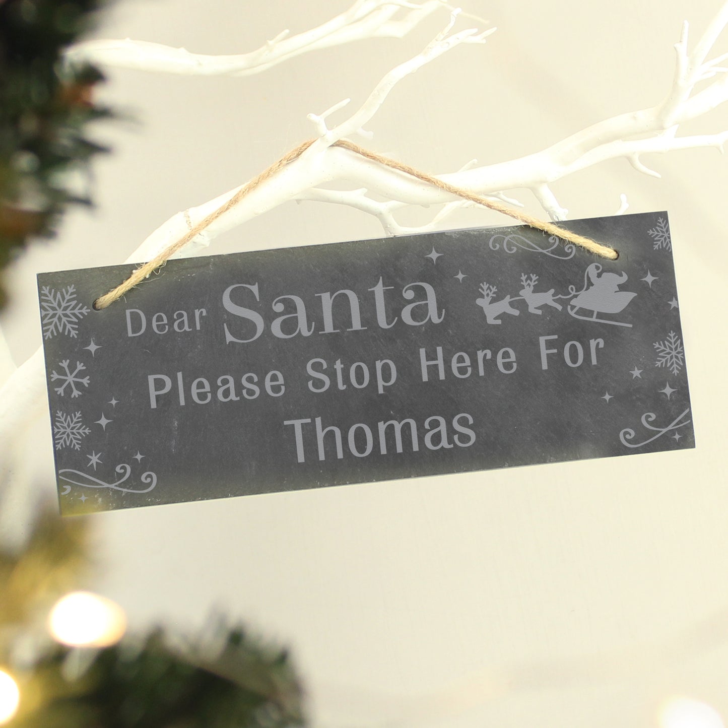 Personalised Santa Please Stop Here... Hanging Slate Sign - MK&JD Gifts