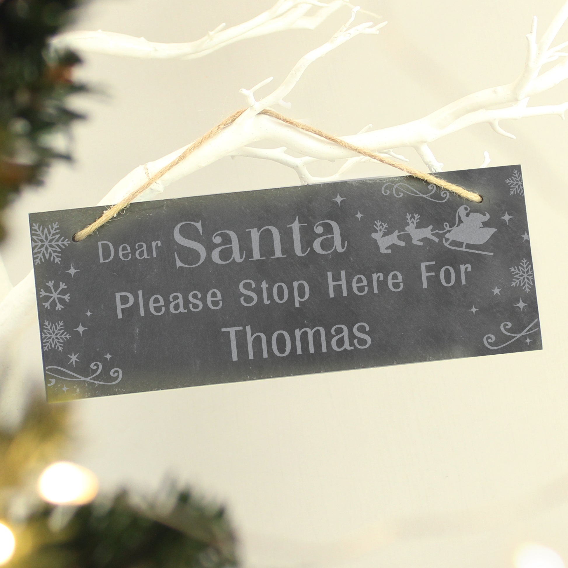 Personalised Santa Please Stop Here... Hanging Slate Sign - MK&JD Gifts