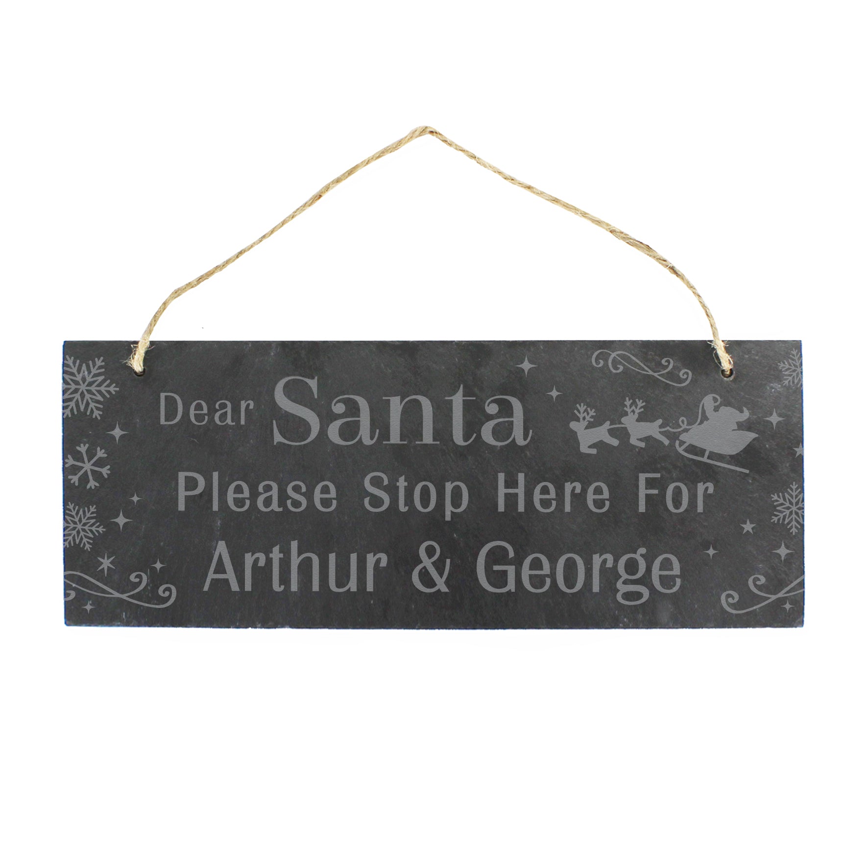Personalised Santa Please Stop Here... Hanging Slate Sign - MK&JD Gifts