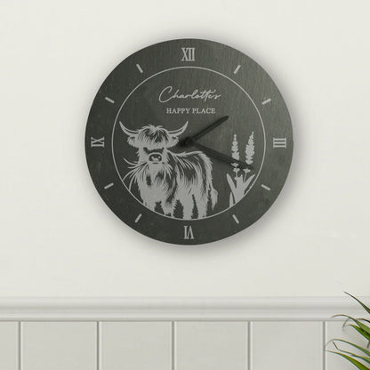 Personalised Highland Cow Slate Clock - MK&JD Gifts