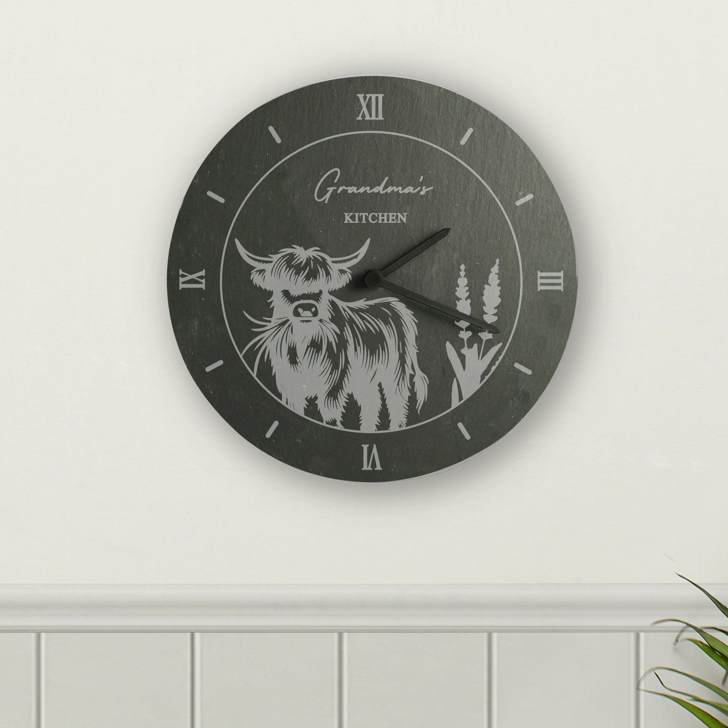 Personalised Highland Cow Slate Clock - MK&JD Gifts