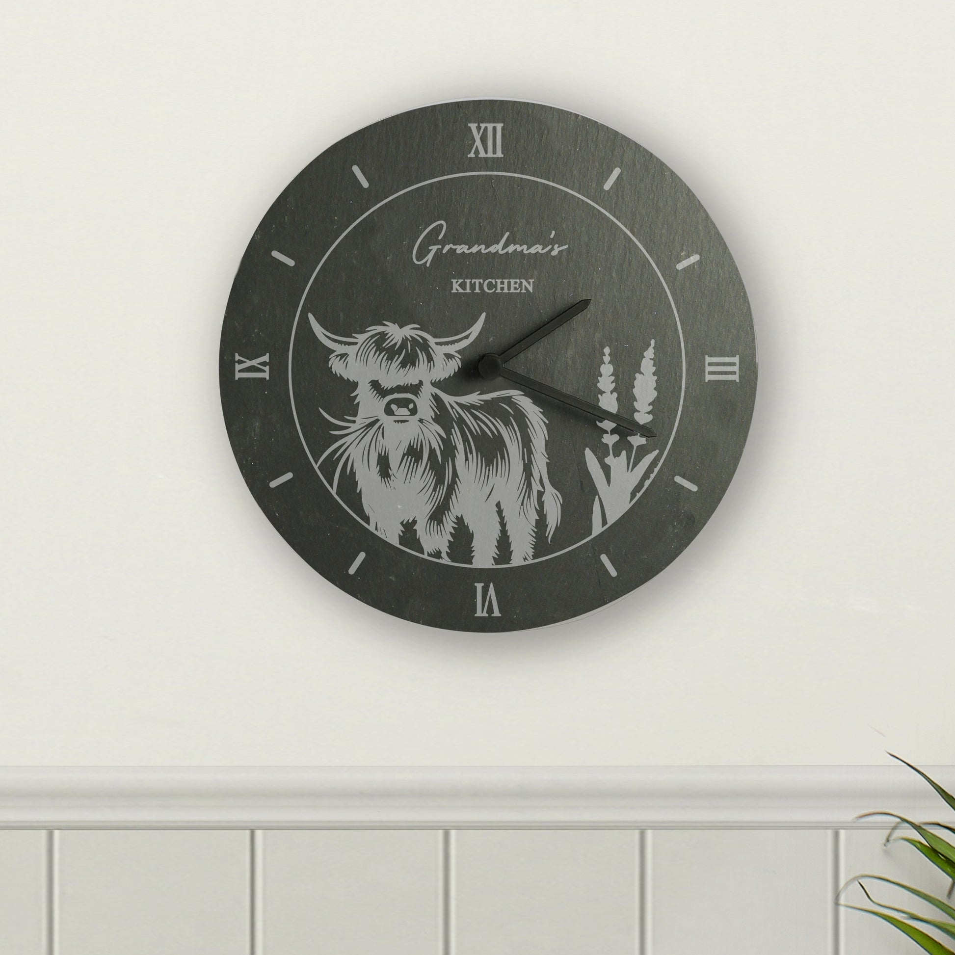 Personalised Highland Cow Slate Clock - MK&JD Gifts