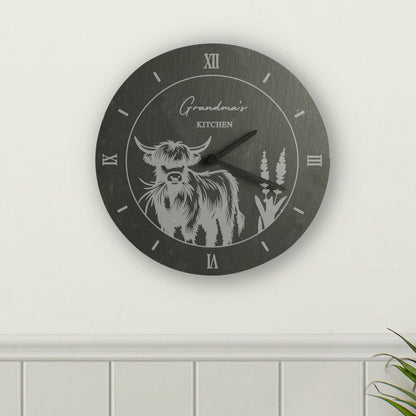 Personalised Highland Cow Slate Clock - MK&JD Gifts