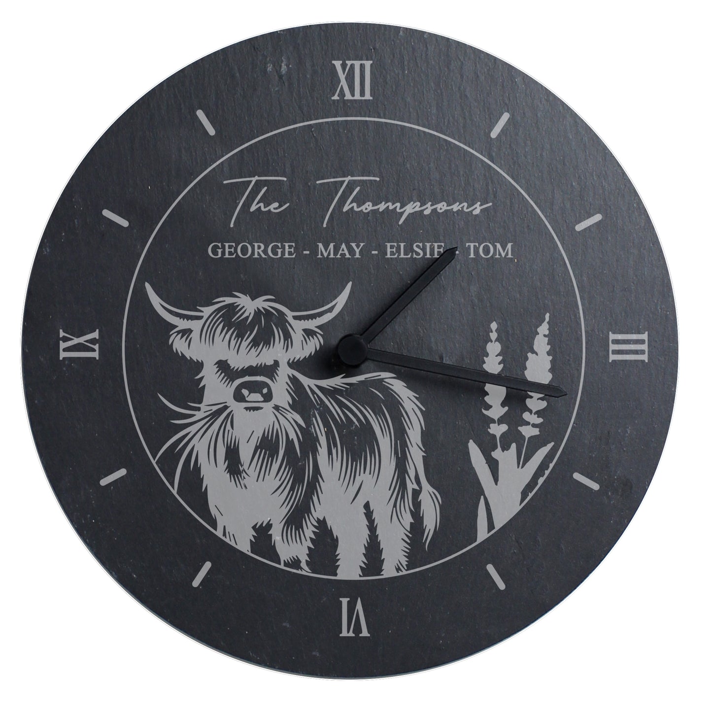 Personalised Highland Cow Slate Clock - MK&JD Gifts