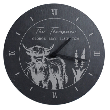 Personalised Highland Cow Slate Clock - MK&JD Gifts