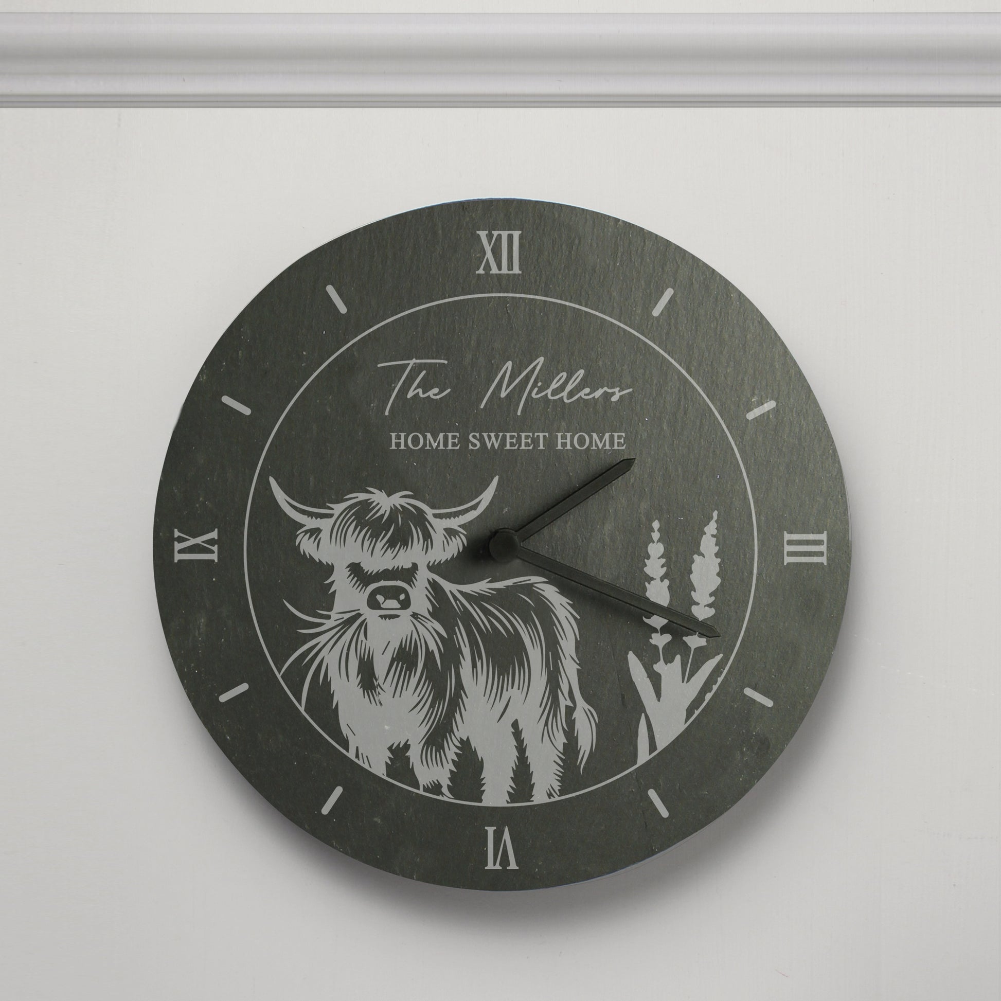 Personalised Highland Cow Slate Clock - MK&JD Gifts