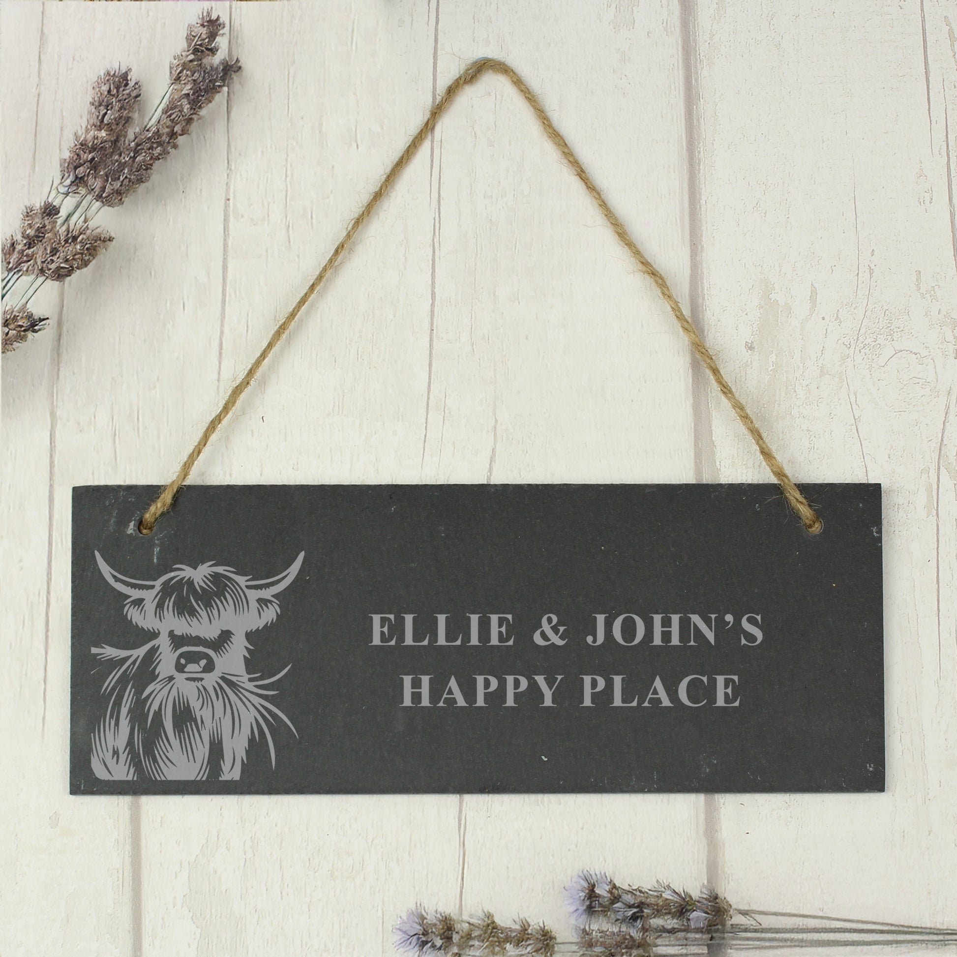 Personalised Highland Cow Slate Sign - MK&JD Gifts