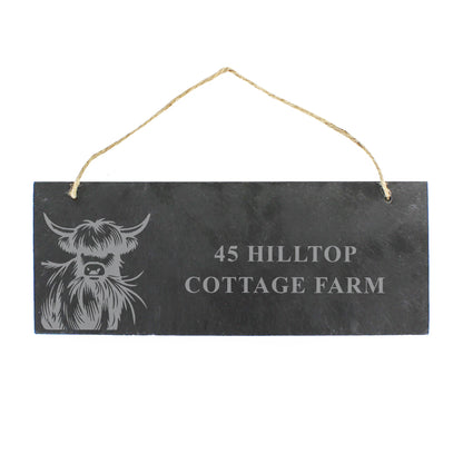 Personalised Highland Cow Slate Sign - MK&JD Gifts