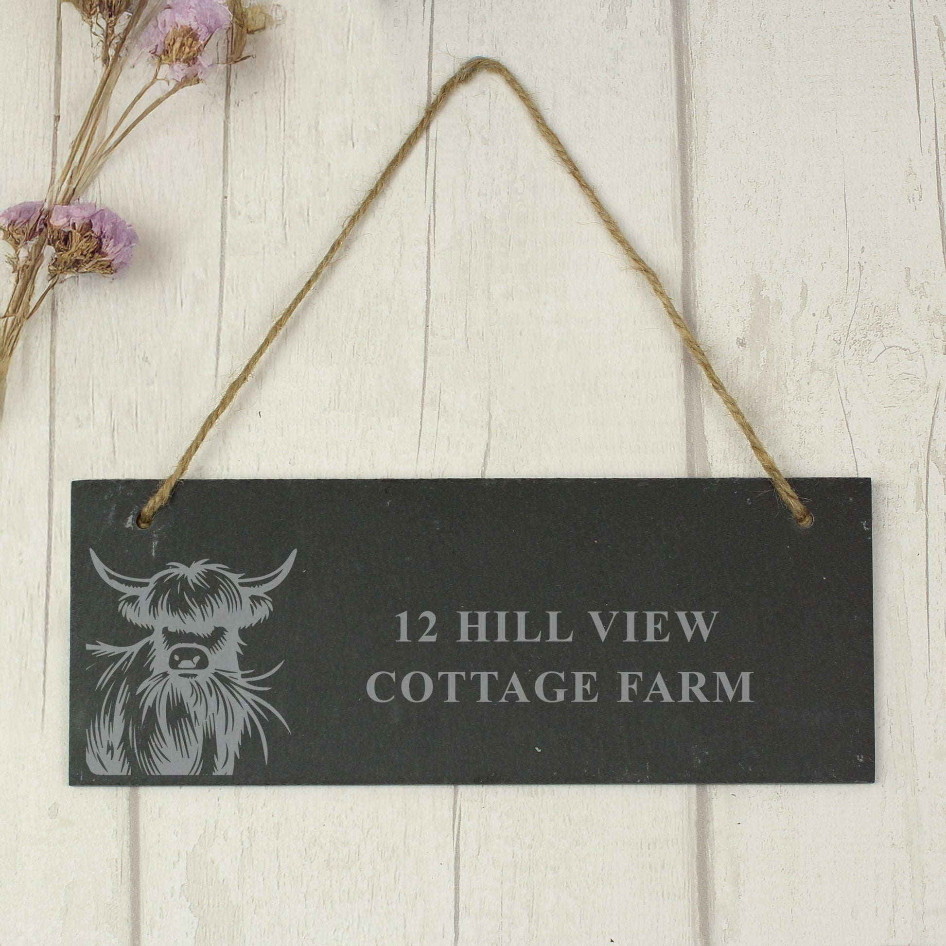 Personalised Highland Cow Slate Sign - MK&JD Gifts