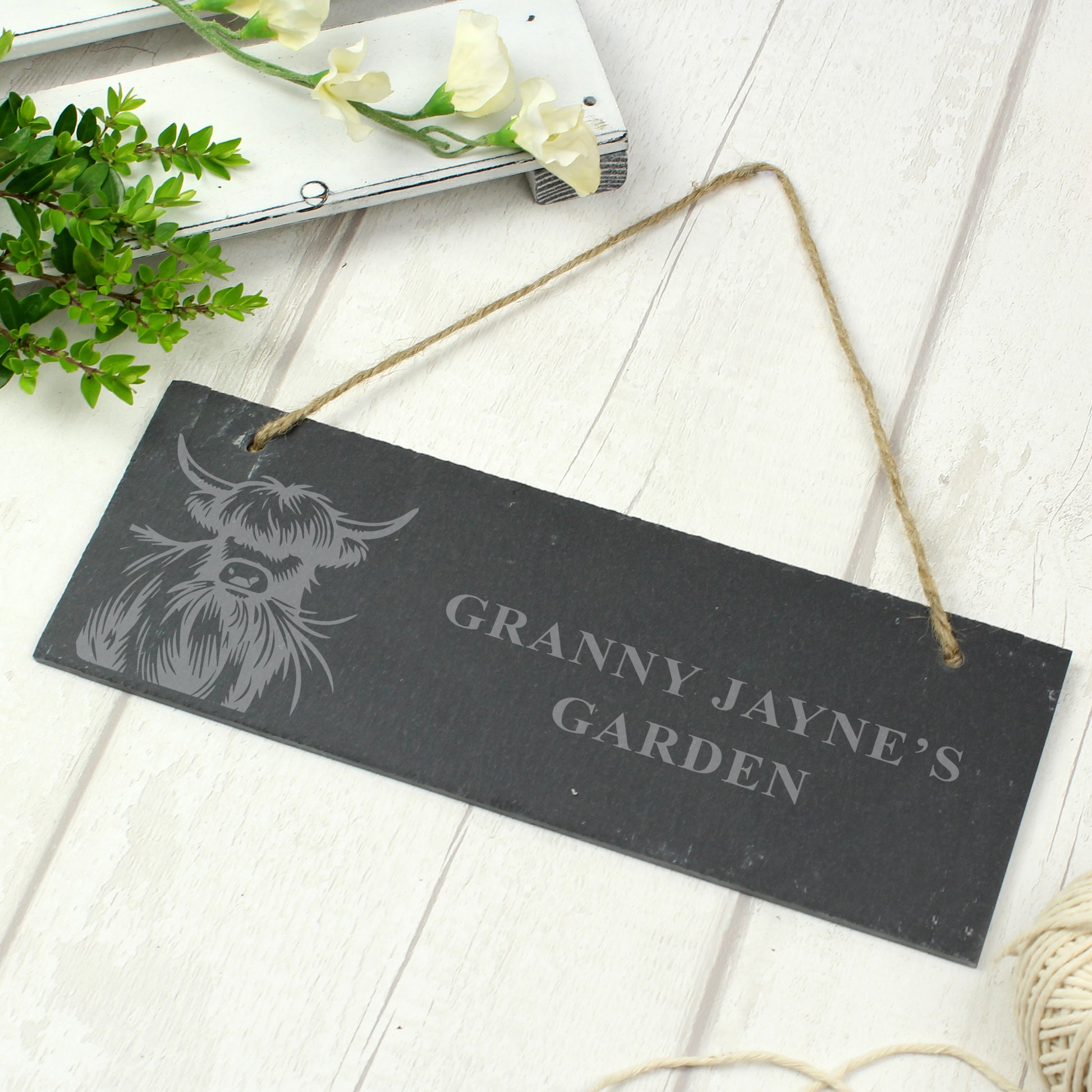 Personalised Highland Cow Slate Sign - MK&JD Gifts