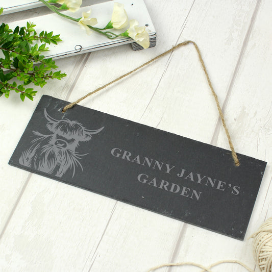 Personalised Highland Cow Slate Sign - MK&JD Gifts