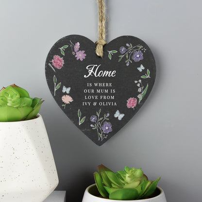Personalised Wild Flowers Slate Heart - MK&JD Gifts