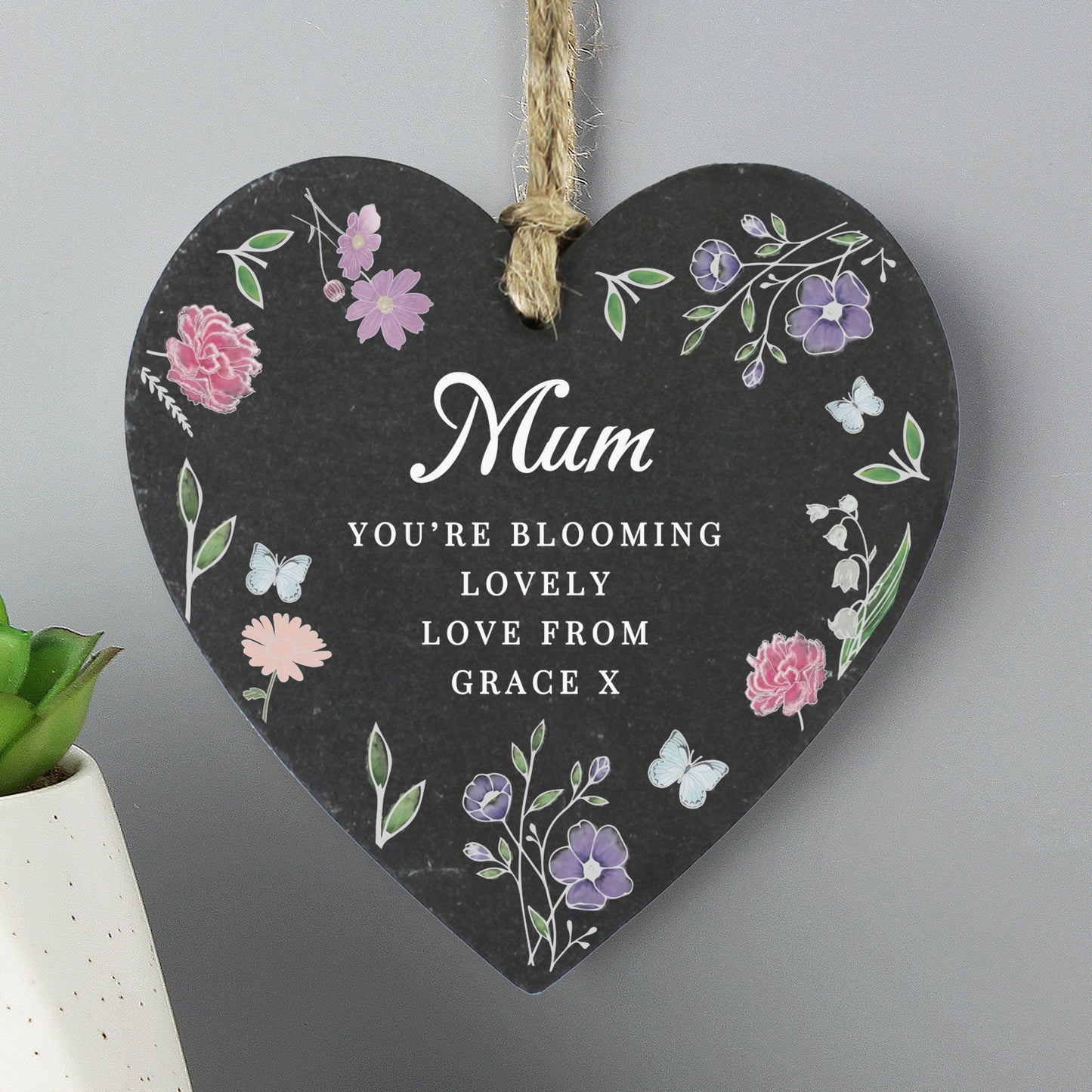 Personalised Wild Flowers Slate Heart - MK&JD Gifts