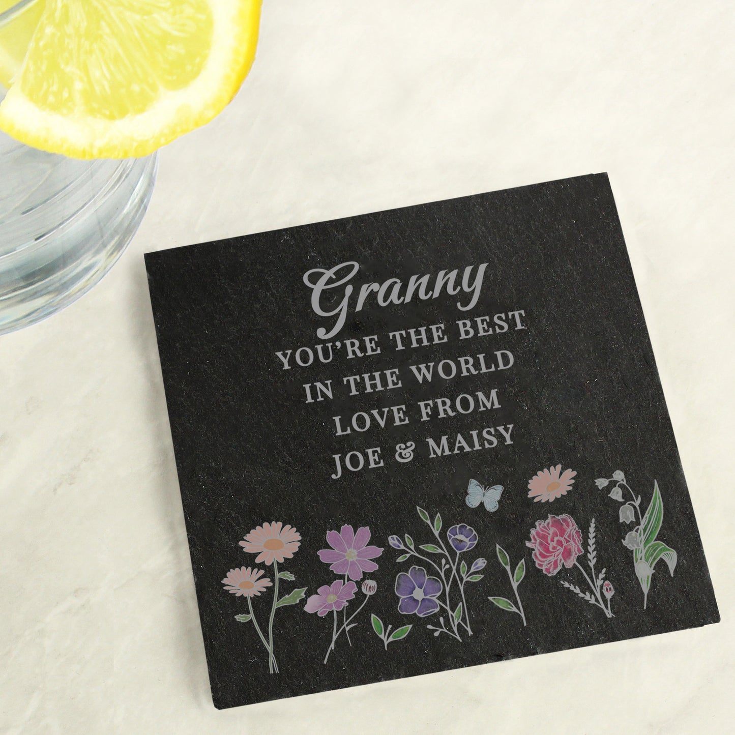 Personalised Wild Flowers Slate Coaster - MK&JD Gifts