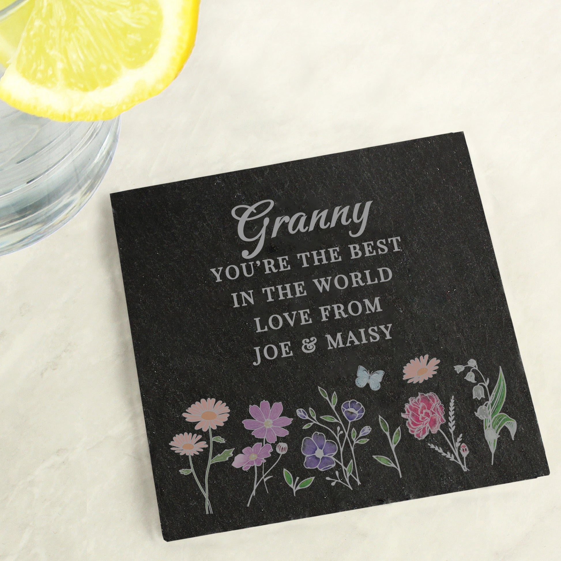 Personalised Wild Flowers Slate Coaster - MK&JD Gifts
