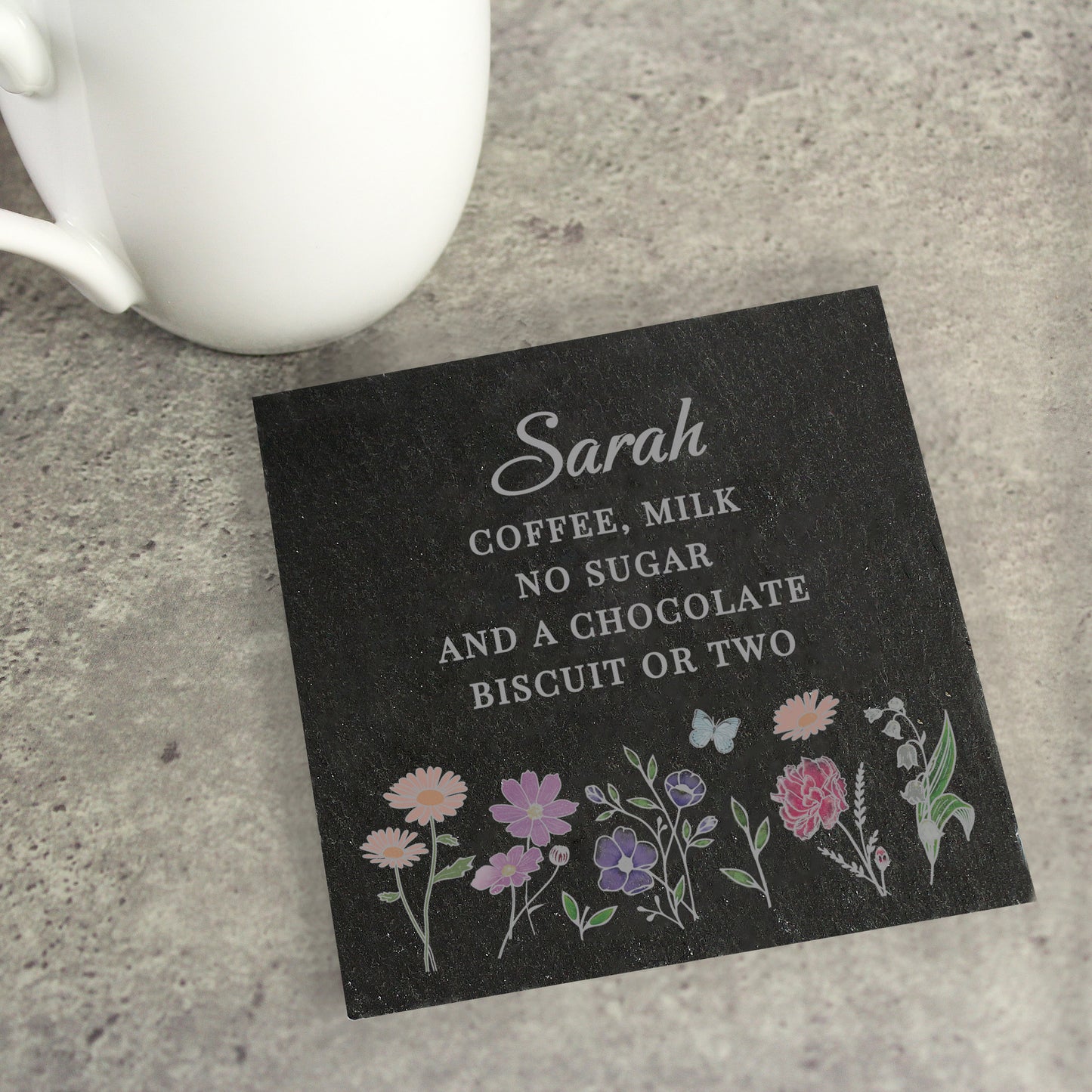 Personalised Wild Flowers Slate Coaster - MK&JD Gifts