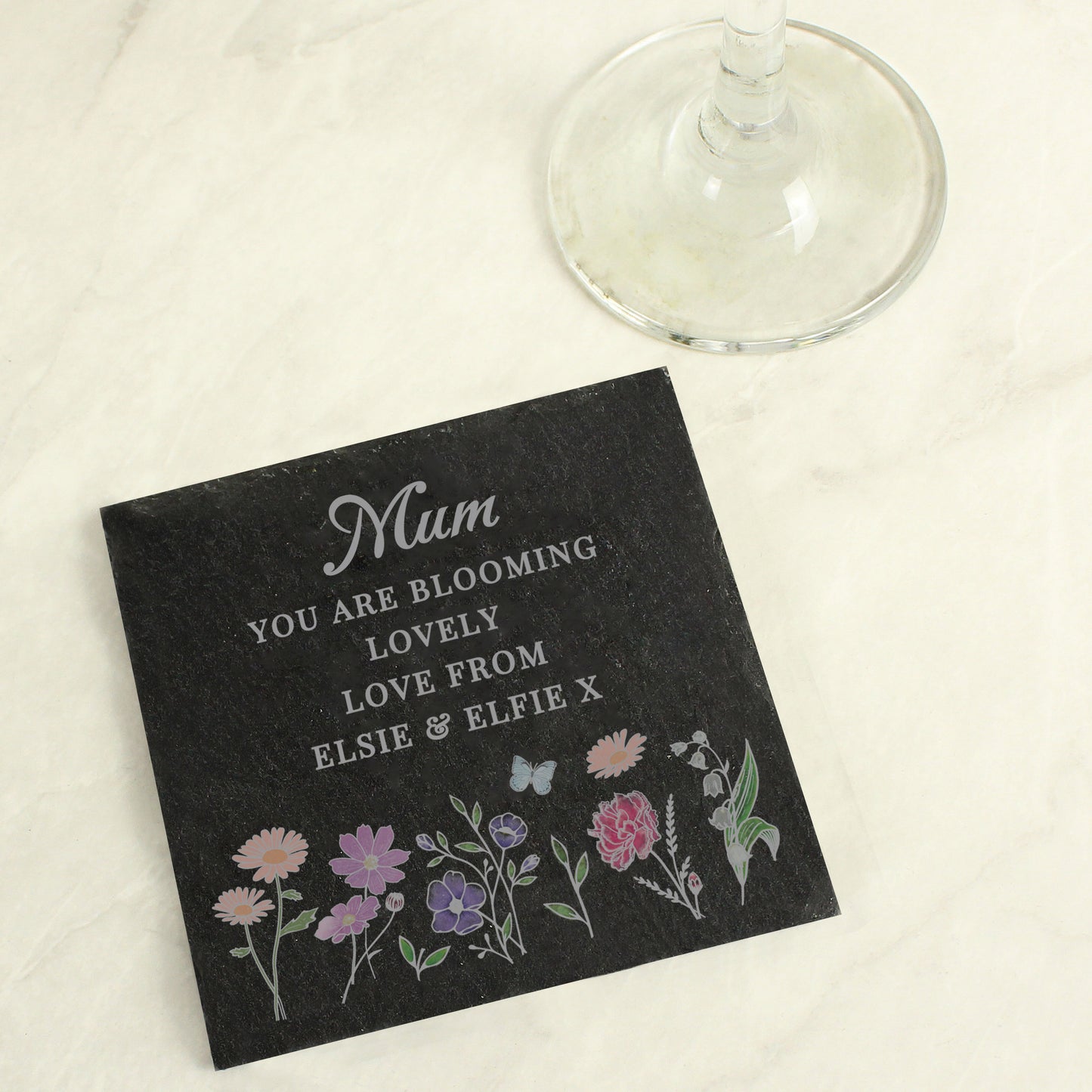 Personalised Wild Flowers Slate Coaster - MK&JD Gifts